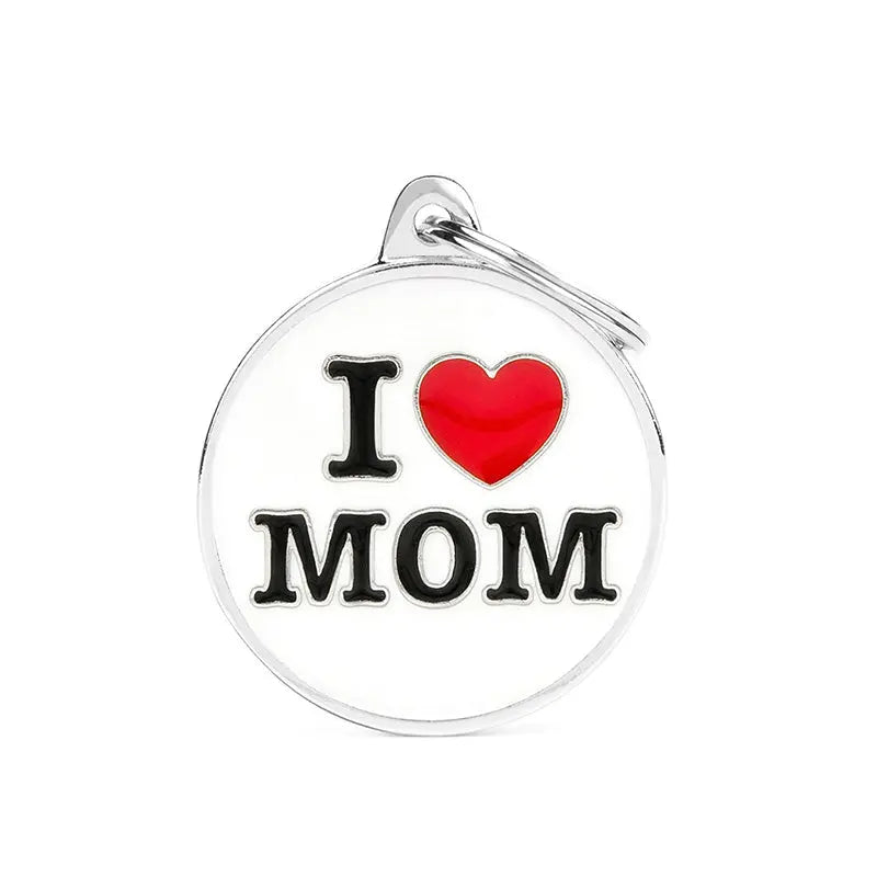 Navnetegn cirkel I LOVE MOM big 3,93x3,17 cm hvid/sølv